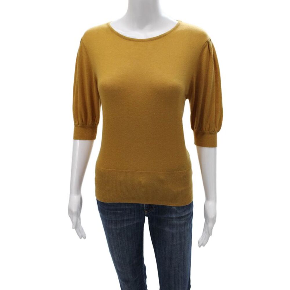 Maac Womens Pullover Boat Neck 3/4 Sleeve Yellow Polyester Size S